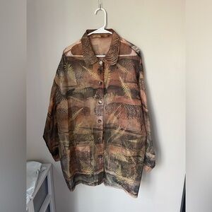 Golden Idol Vintage Silk Oversize Blouse with Tigers and Leopards Size Large